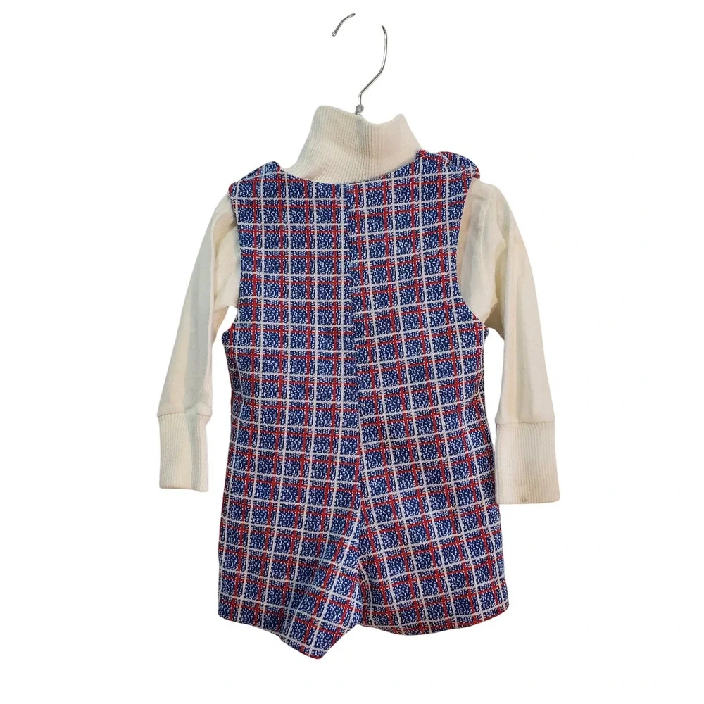 Healthtex Vintage 70s Boys Plaid Romper & Football Applique Turtleneck Top 6-12M